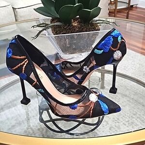 BIGTREE Mesh Embroidered Pointed Toe black size 7 new